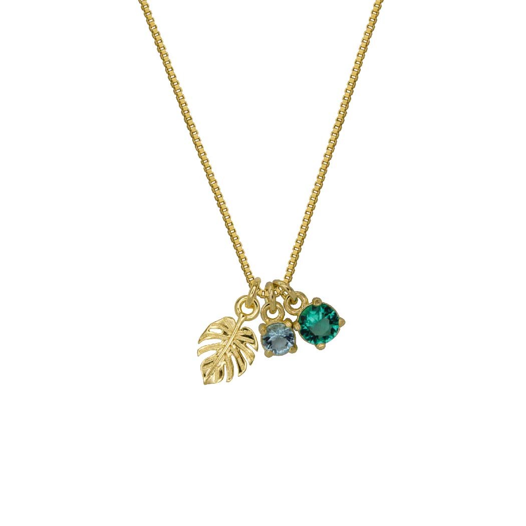 Colar Costela de Adão com 2 Zircônias Coloridas Banhado a Ouro 18k