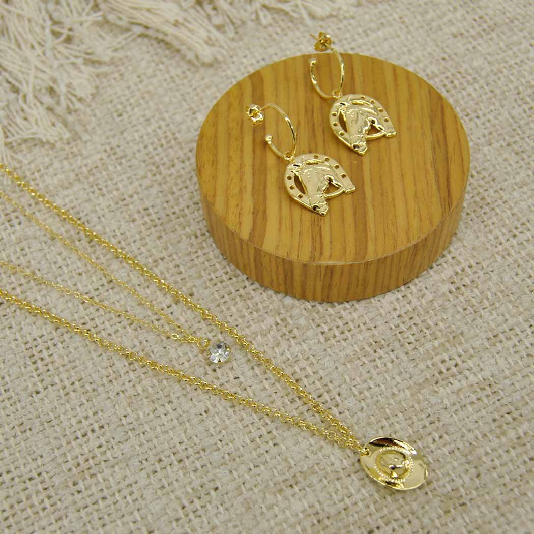 Colar Duplo Chapéu com Zircônia banhado a Ouro 18k