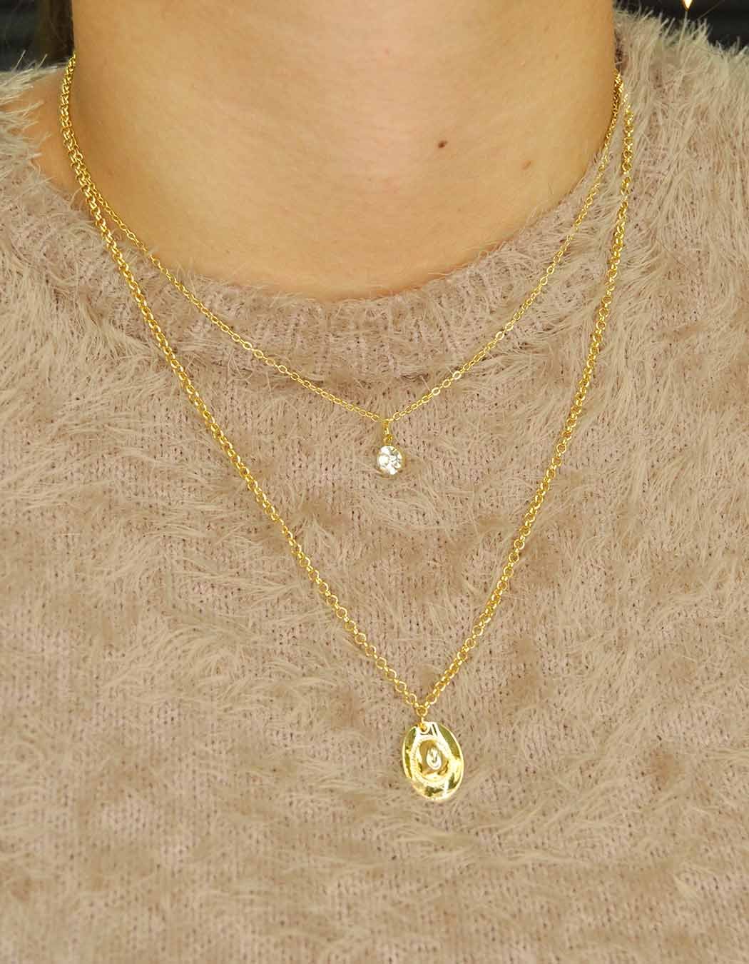 Colar Duplo Chapéu com Zircônia banhado a Ouro 18k
