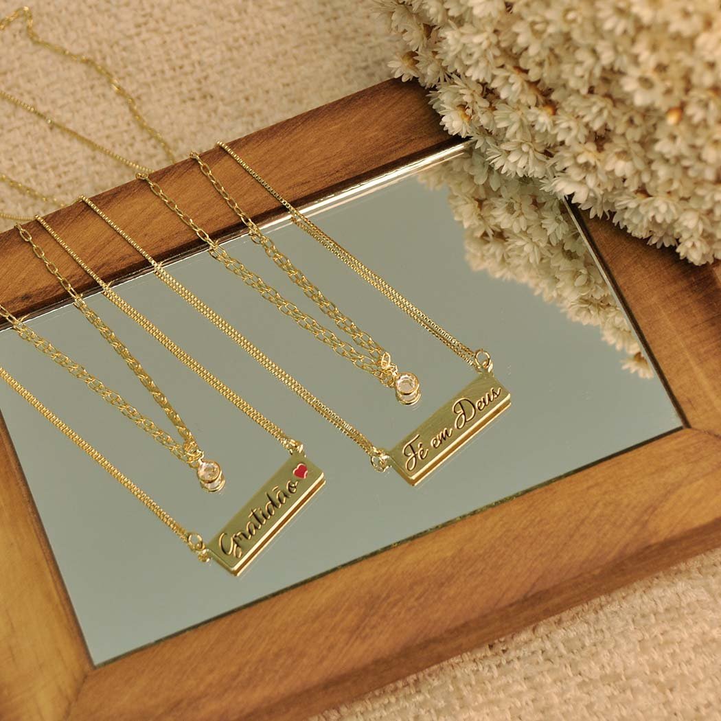 Colar Duplo Zircônia Fé em Deus banhado a Ouro 18k