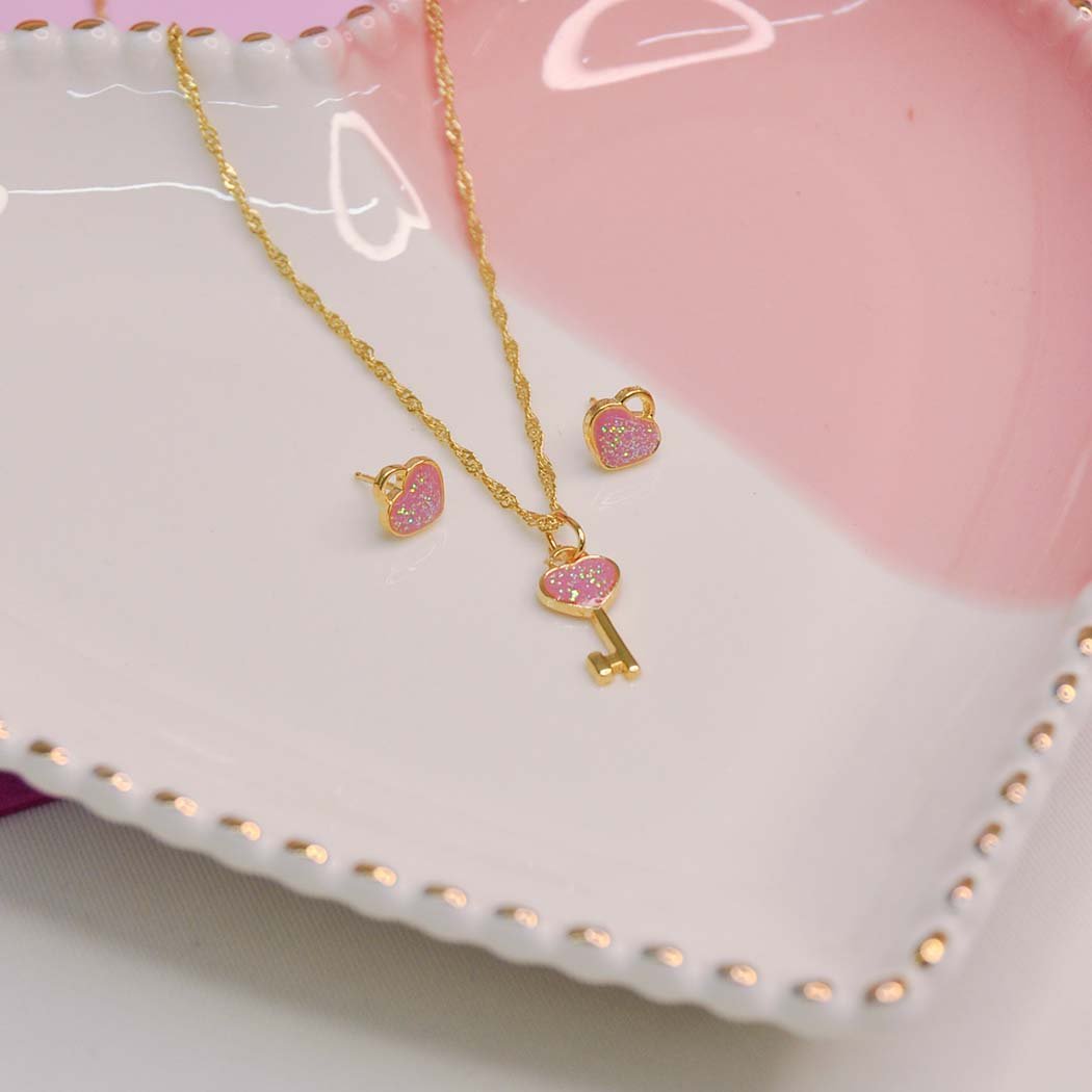 Colar Infantil Chave Glitter banhado a Ouro 18k