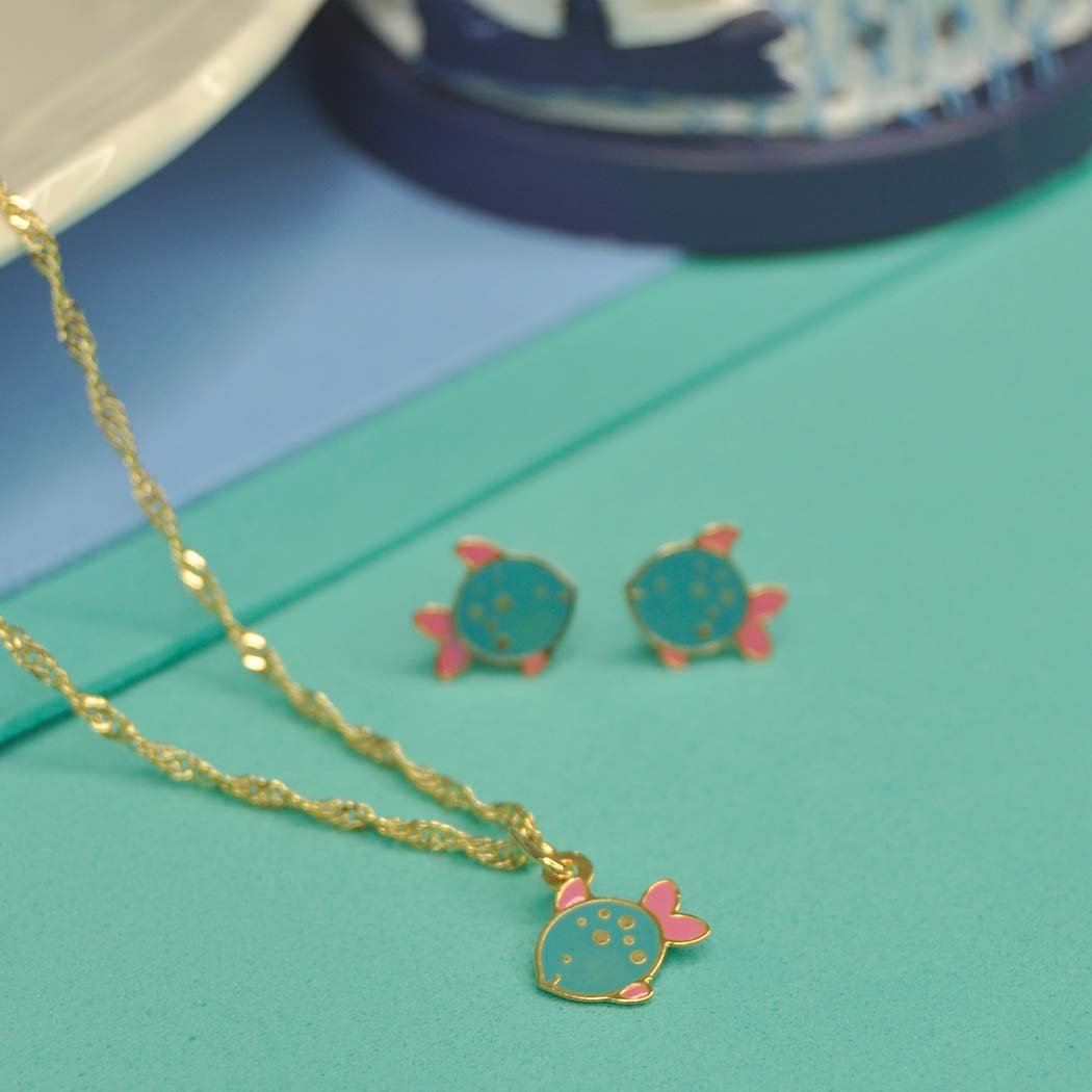 Colar Infantil Peixe Verde banhado a Ouro 18k