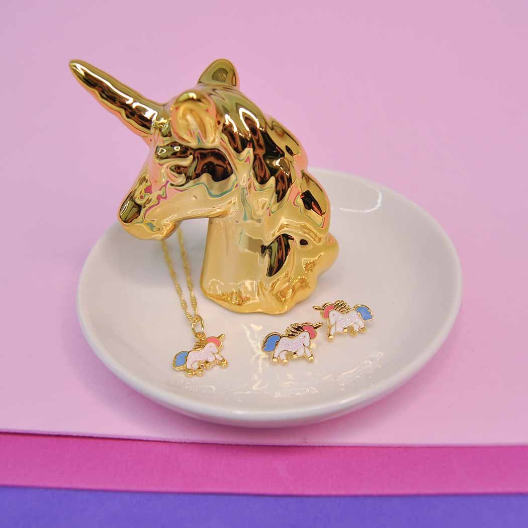 Colar Infantil Unicórnio Glitter banhado a Ouro 18k