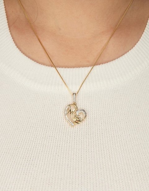 Colar Mãe e Coração Cravejado banhado a Ouro 18k