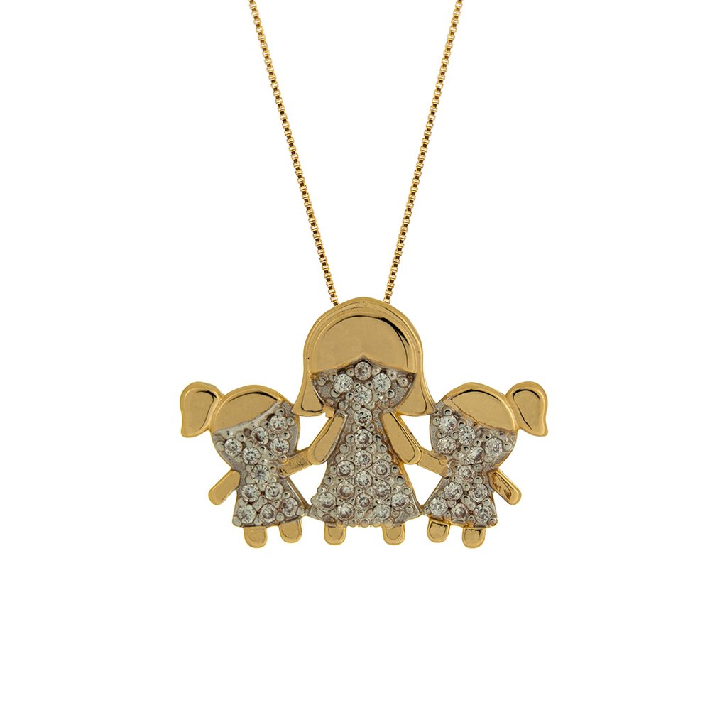 Colar Mãe e Filhos cravejado com Zircônias banhado a Ouro 18k