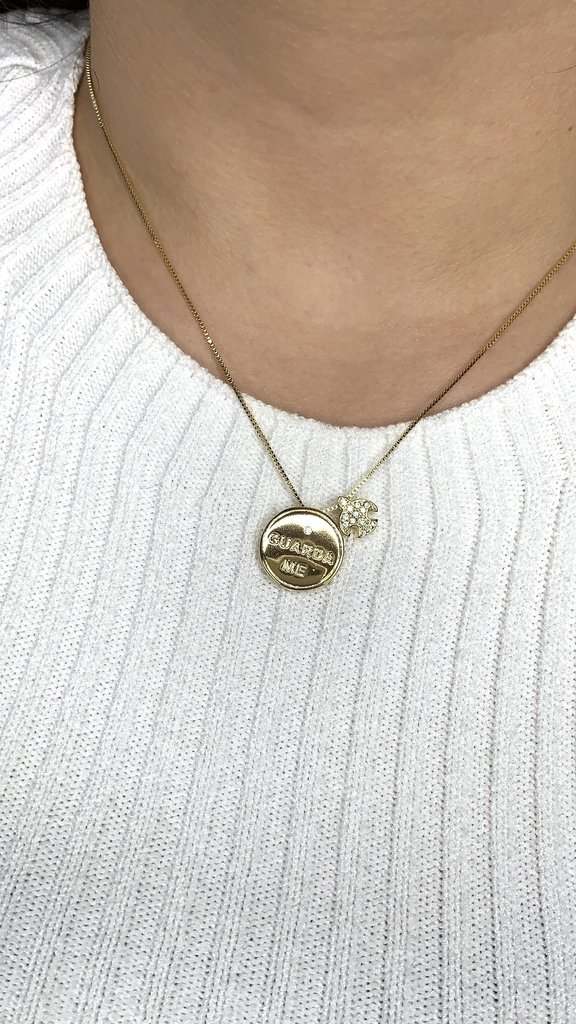 Colar Medalha Guarda-me com Espírito Santo banhada a Ouro 18k