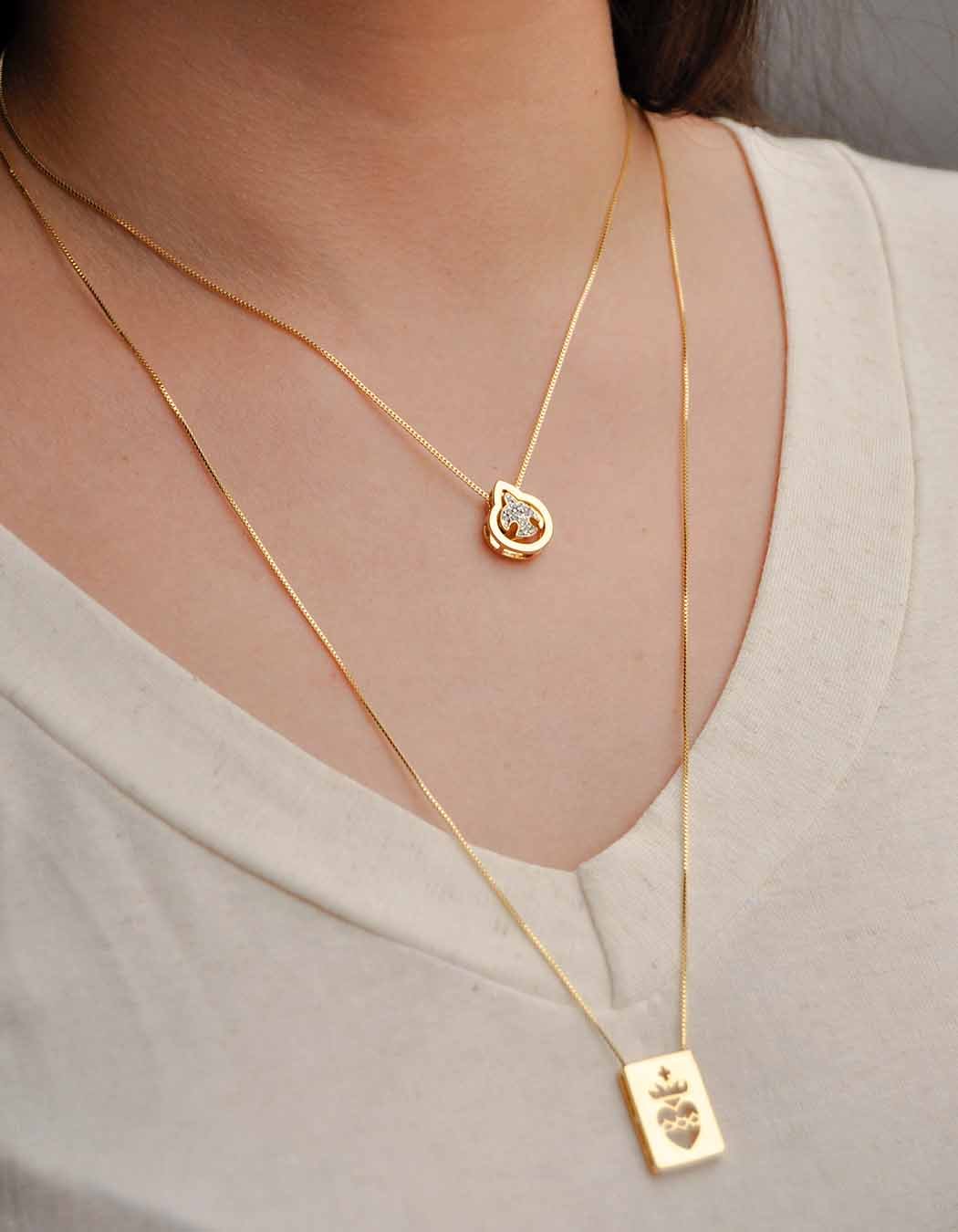 Colar Espírito Santo com Zircônias banhado a Ouro 18k