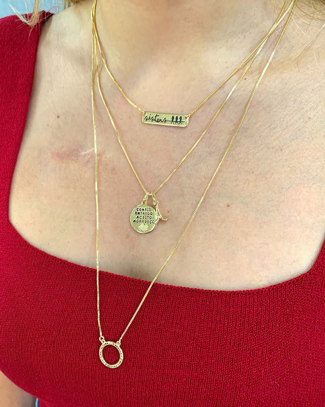 Colar Sisters e Passarinhos Banhado a Ouro 18k