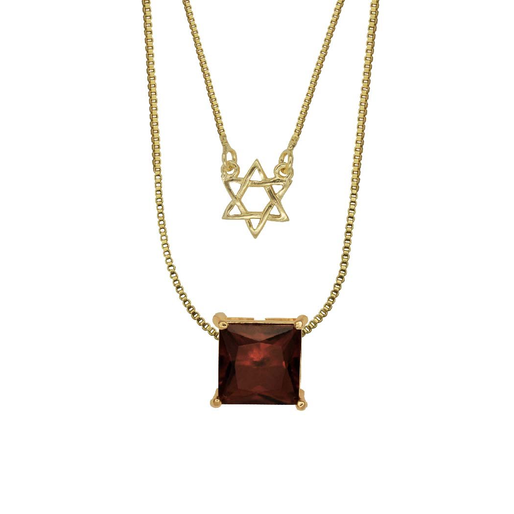 Colar Zircônia Quadrada com Estrela de Davi banhado a Ouro 18K (opções)