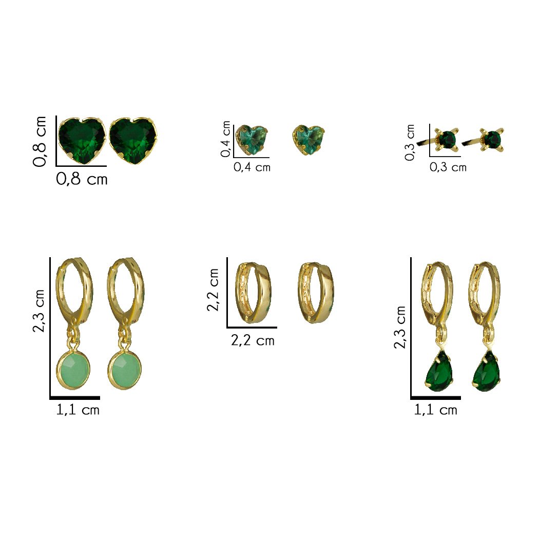Kit Verde banhado a Ouro 18k