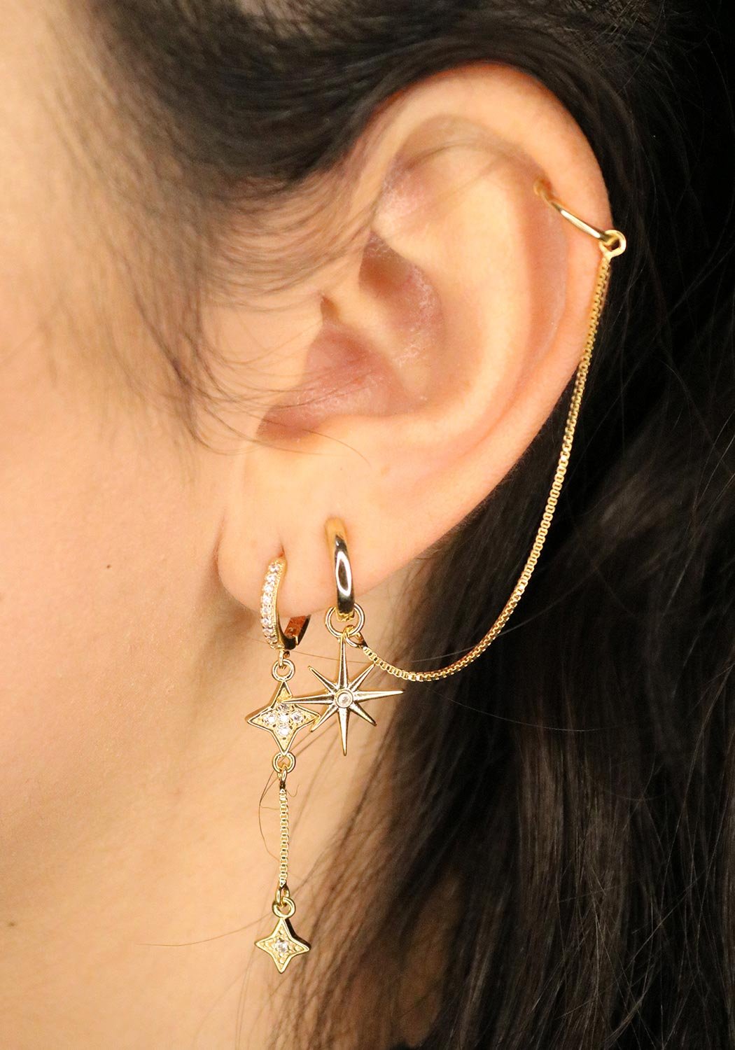 Piercing Corrente Veneziana com Estrela pendurada banhada a Ouro 18k
