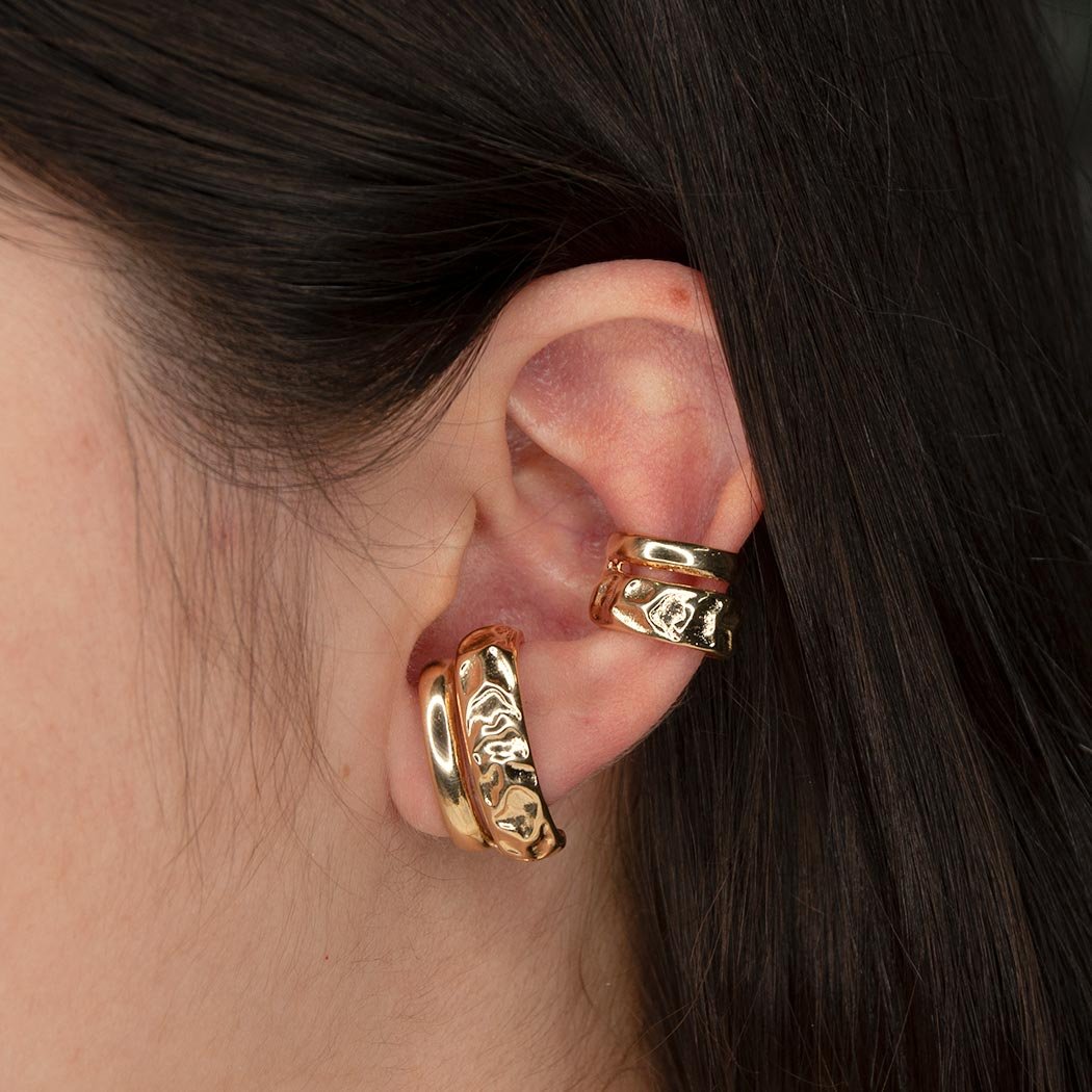 Piercing Ear Cuff com detalhes banhado a Ouro 18k