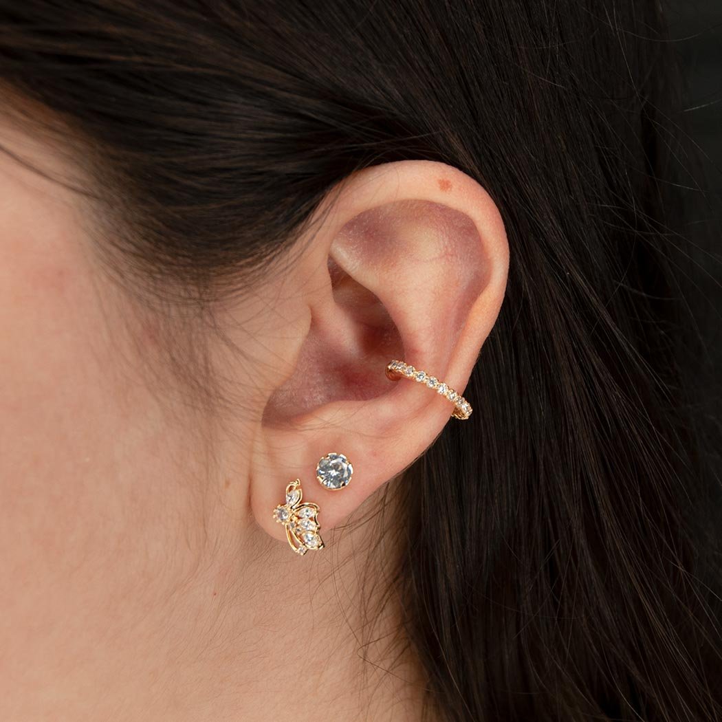 Piercing Fake com volta cravejada com Zircônias banhado a Ouro 18k