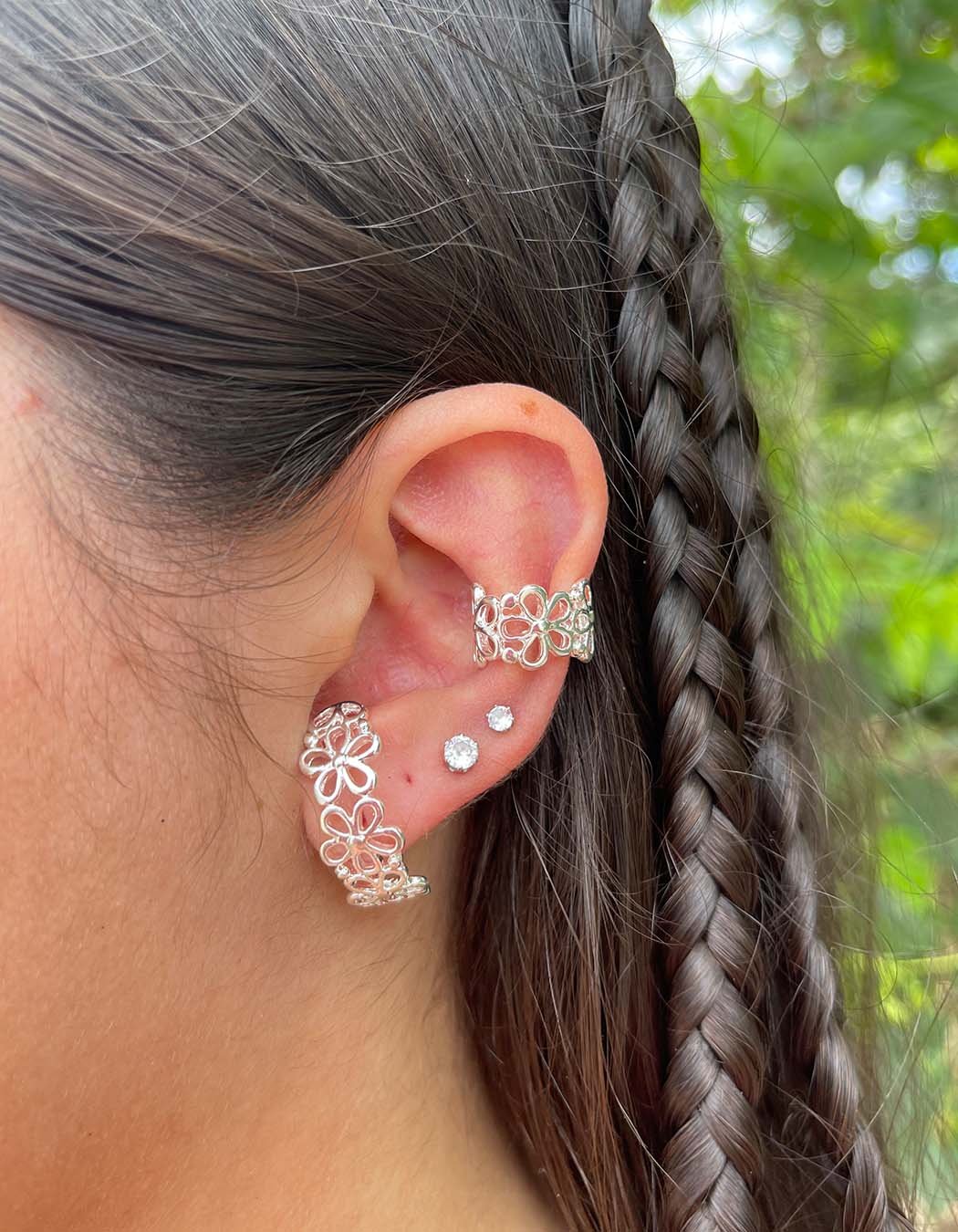 Piercing Fake Flores banhado a Prata 70
