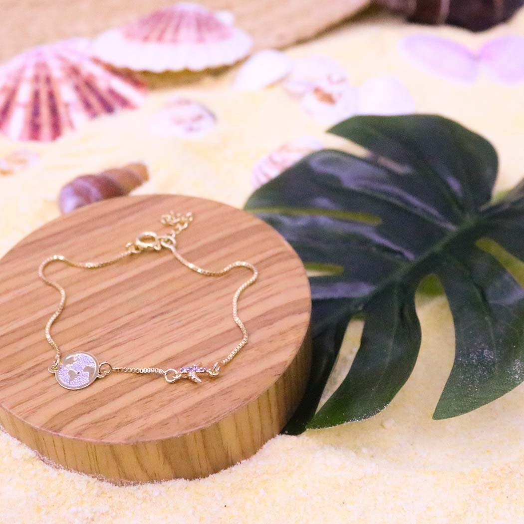 Pulseira Avião e Planeta banhado a Ouro 18k