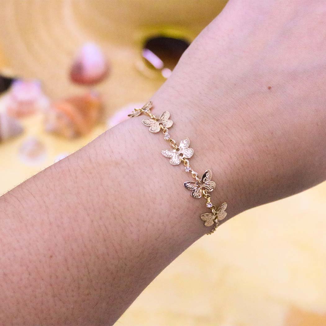 Pulseira Borboletas com Zircônias banhado a Ouro 18k