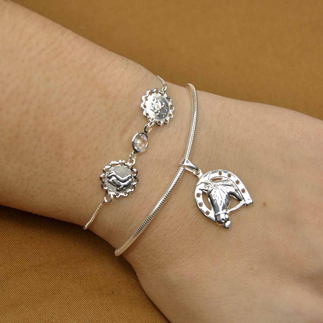 Pulseira Bota e Casal Cowboy banhado a Prata 70
