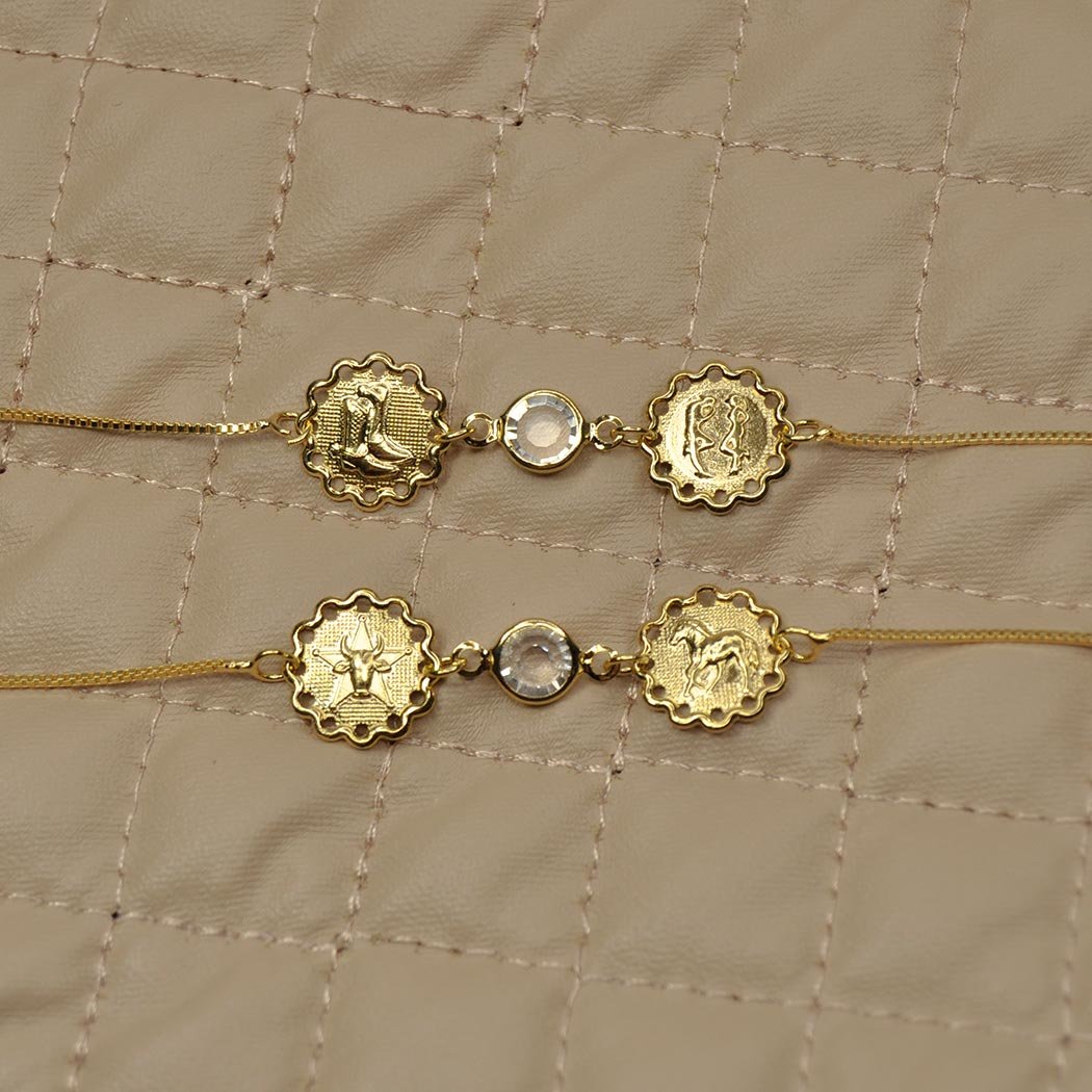 Pulseira Cavalo e Estrela do Xerife banhado a Ouro 18k