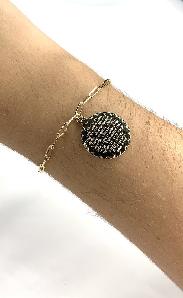 Pulseira com Medalha dos 10 mandamentos banhada a Ouro 18k