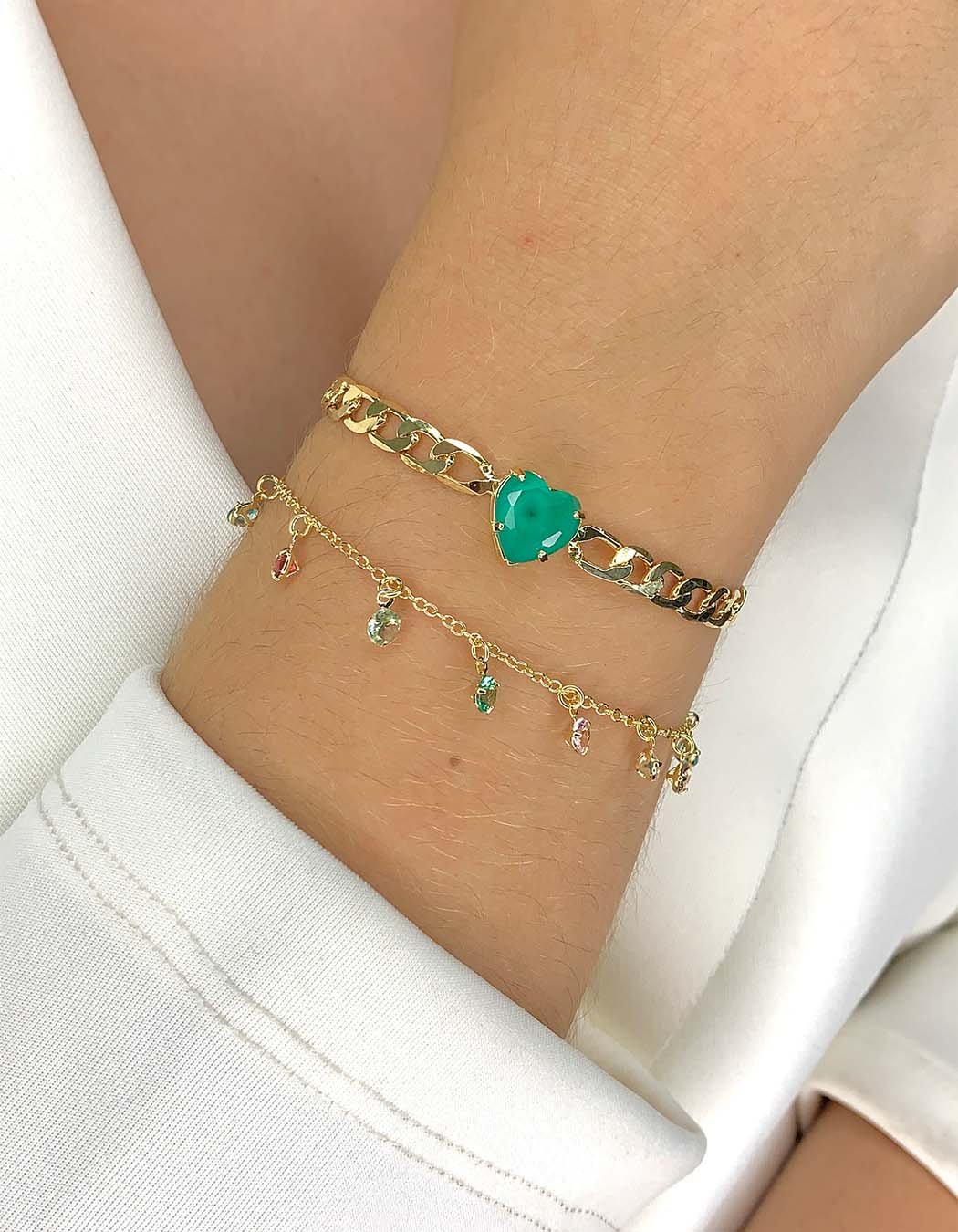 Pulseira Fio Masculino Zircônia Coração banhado a Ouro 18k