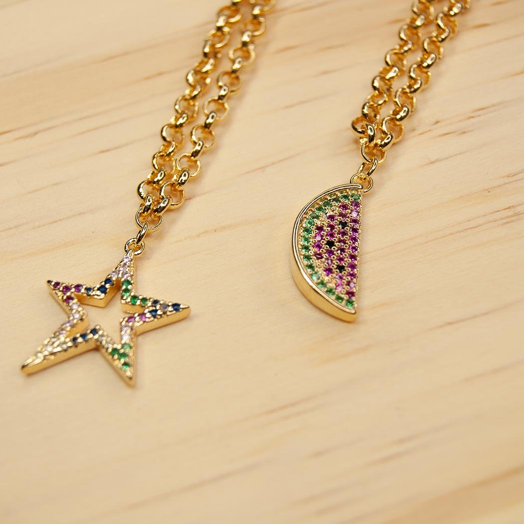 Pulseira Fio Português Melancia Cravejada banhada a Ouro 18k