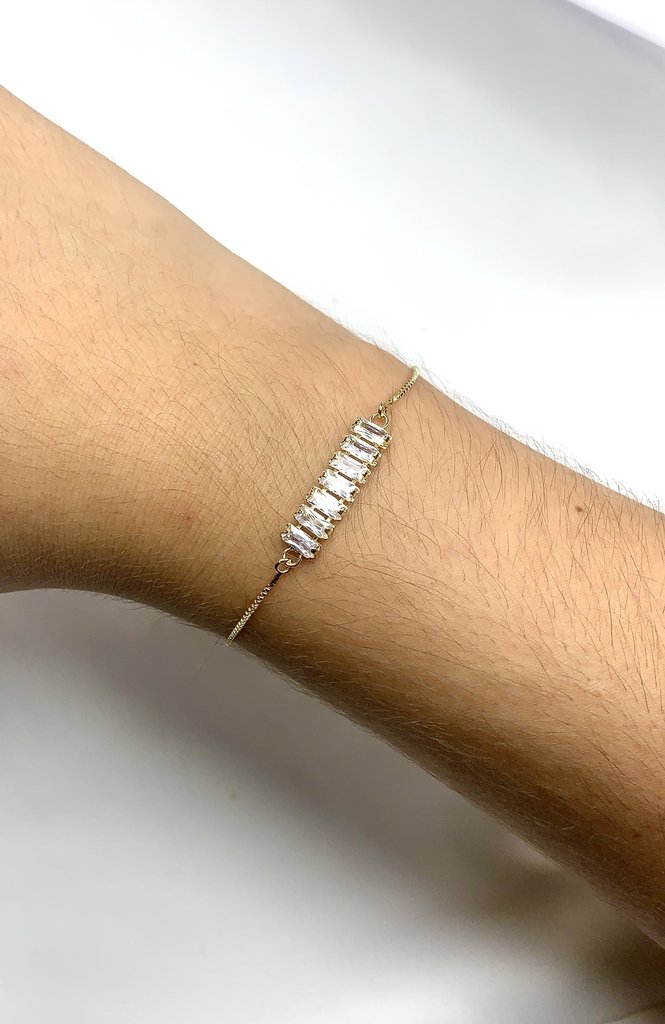 Pulseira Fio Veneziana com 7 Riviera Navete banhado a Ouro 18k