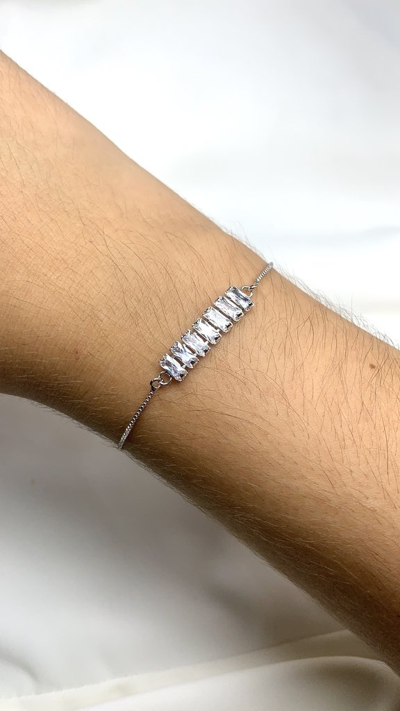 Pulseira Fio Veneziana com 7 Riviera Navete banhado a Ródio