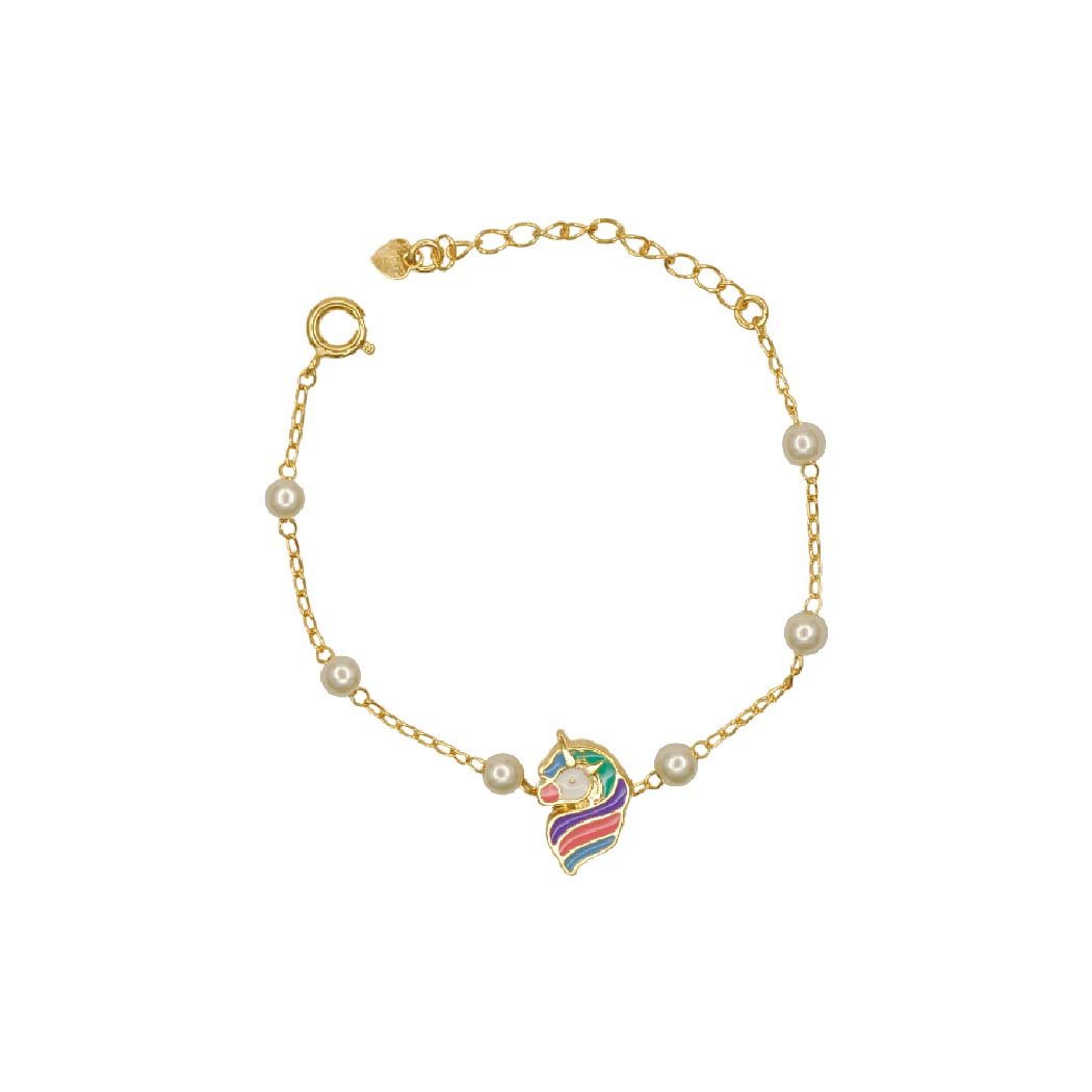 Pulseira Infantil Unicórnio Colorido banhado a Ouro 18k