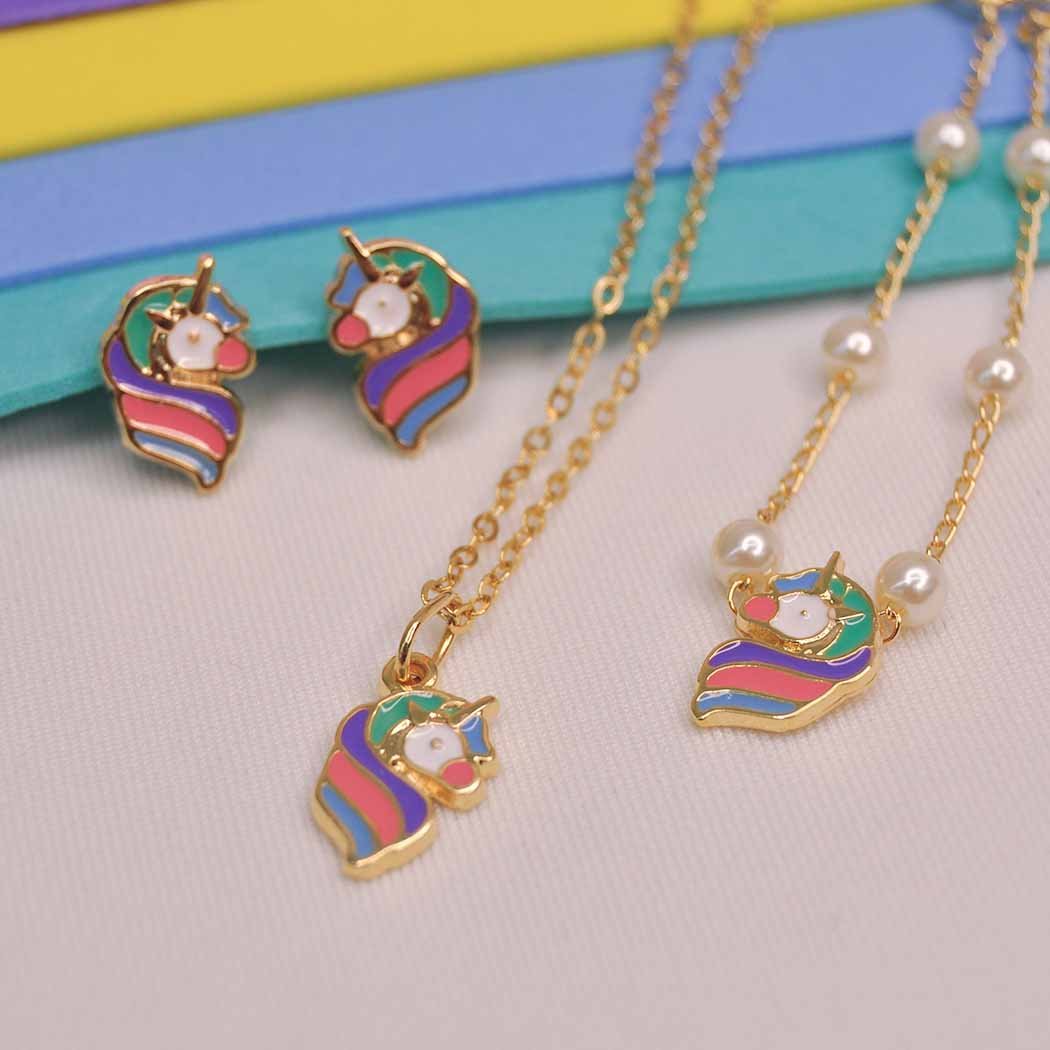 Pulseira Infantil Unicórnio Colorido banhado a Ouro 18k