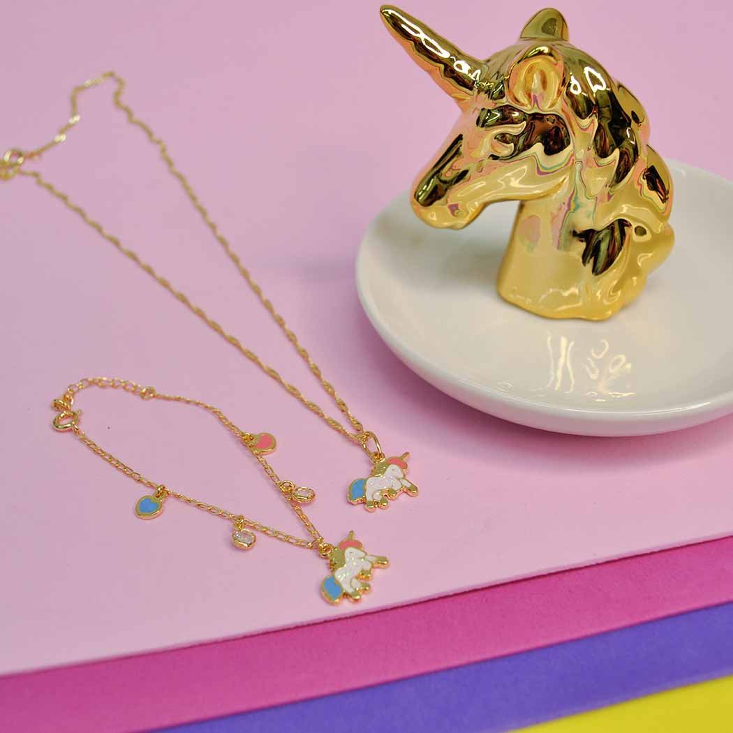 Pulseira Infantil Unicórnio Gliiter com Zircônia