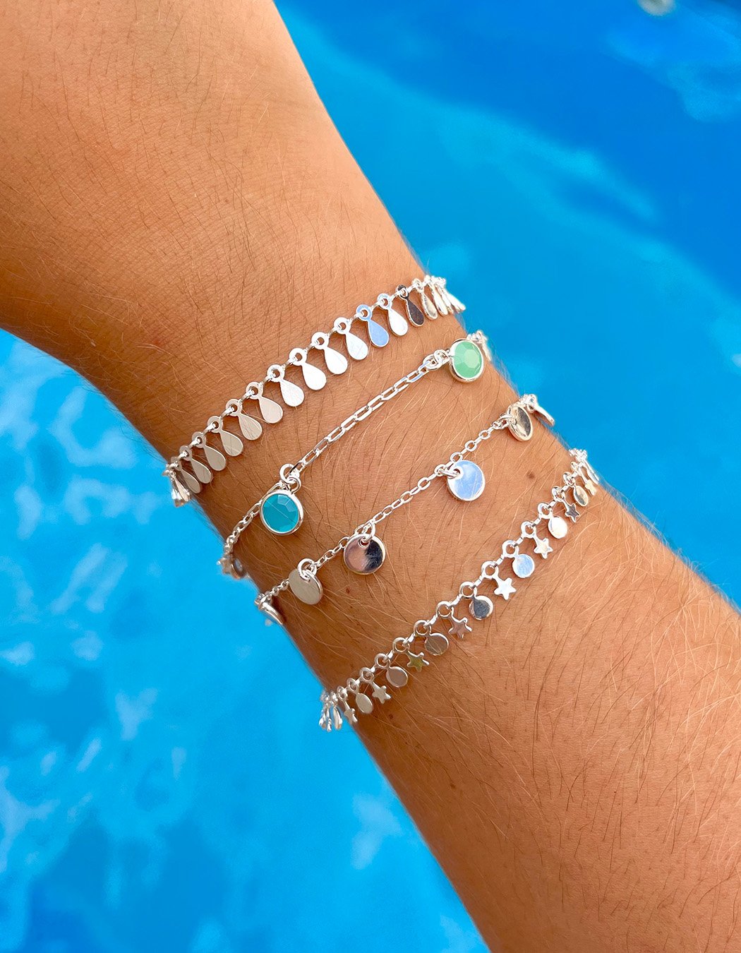 Pulseira Medalhas Lisas penduras banhado a Prata 70