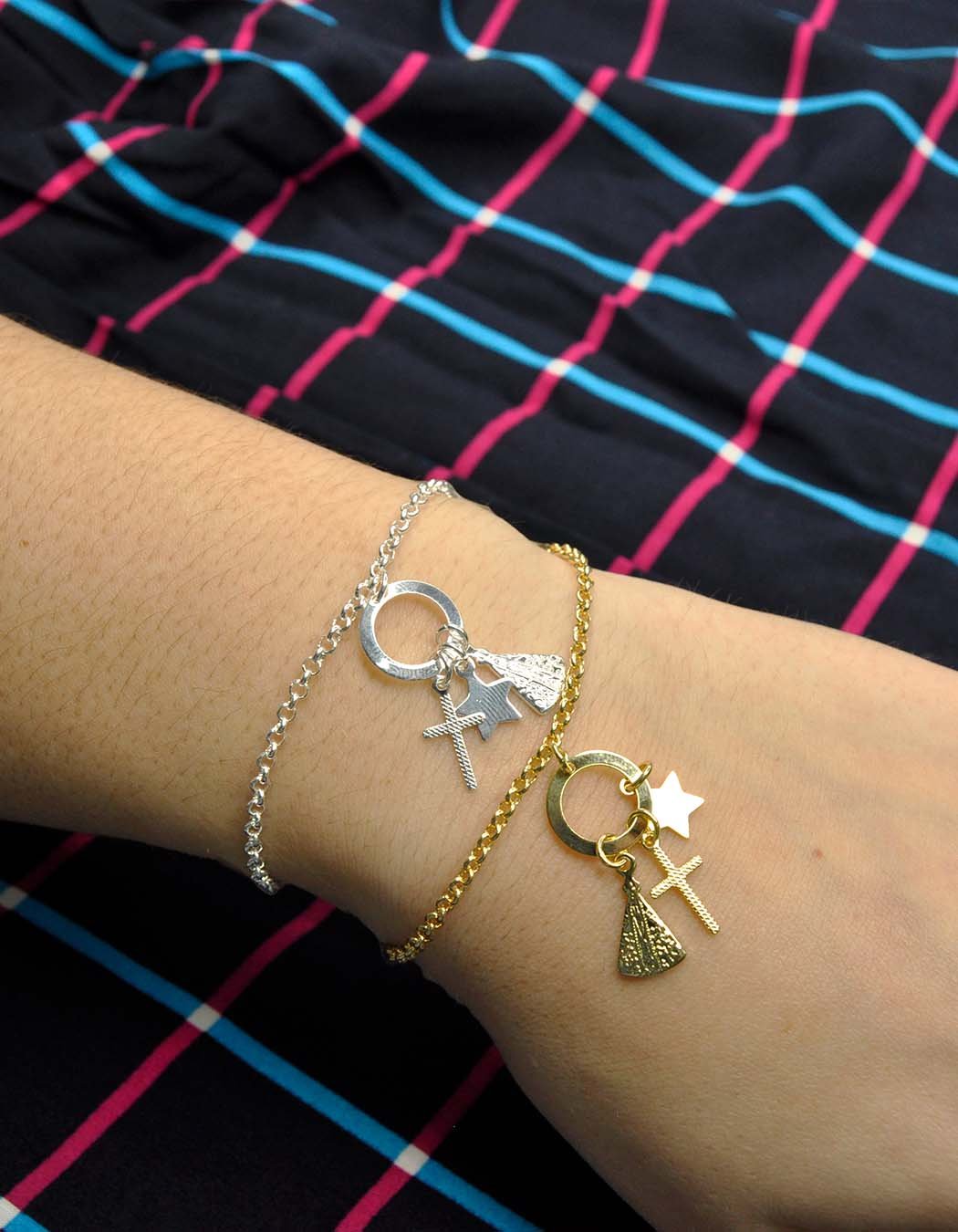 Pulseira Nossa Senhora Aparecida Cruz e Estrela banhada a Ouro 18k