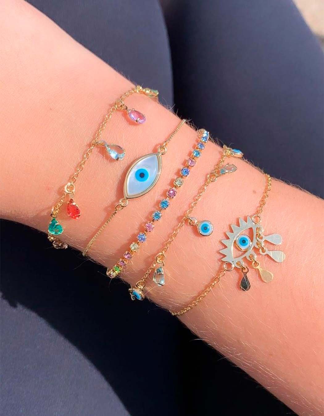 Pulseira Olho Grego e Zircônias banhado a Ouro 18k