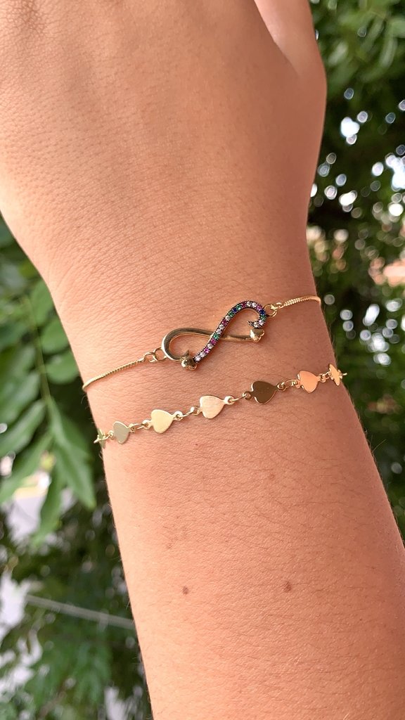 Pulseira Regulável Fio Veneziana Infinito Cravejado banhada a Ouro 18k