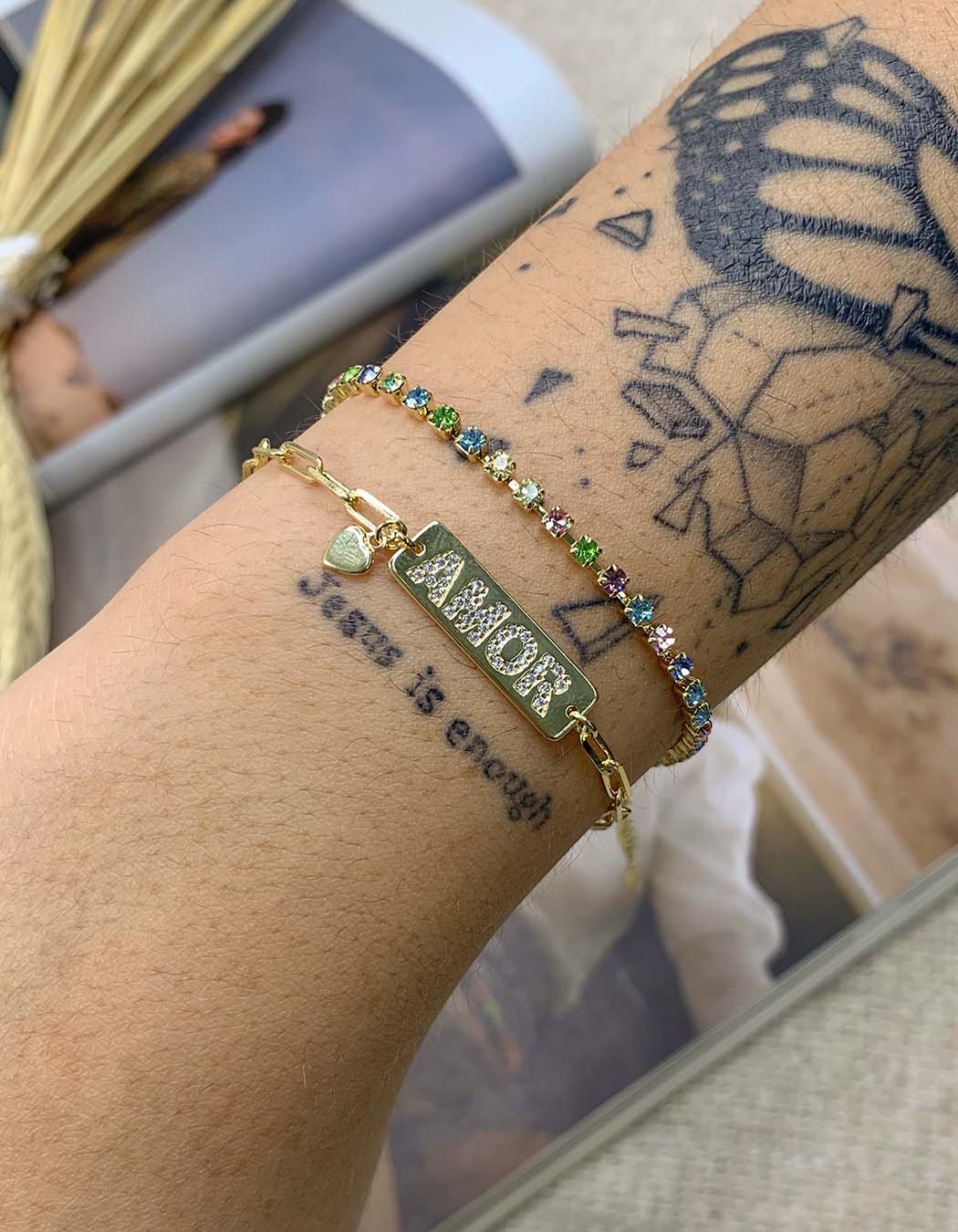 Pulseira Riviera Zircônia Coloridas banhado a Ouro 18k