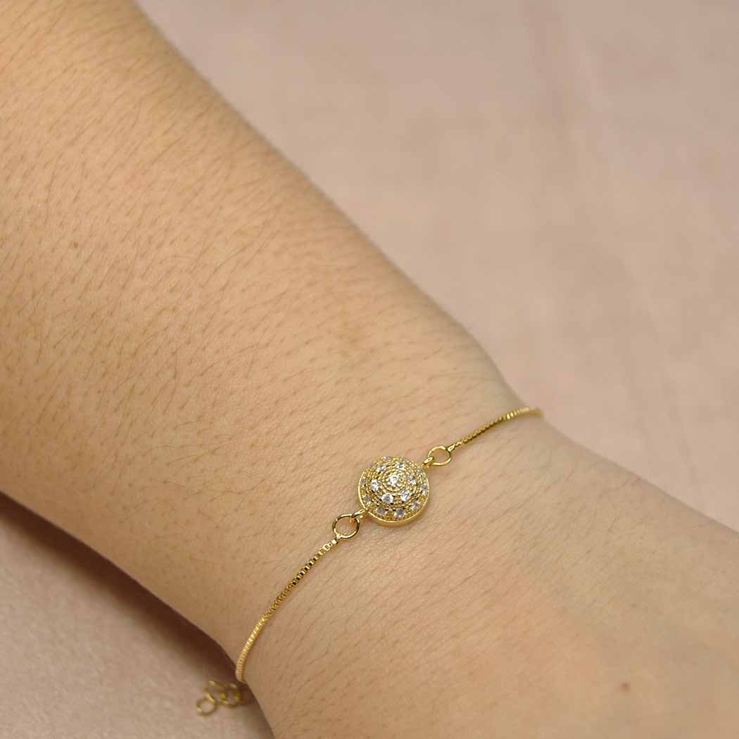 Pulseira Esfera Cravejada com Zircônia banhado a Ouro 18k