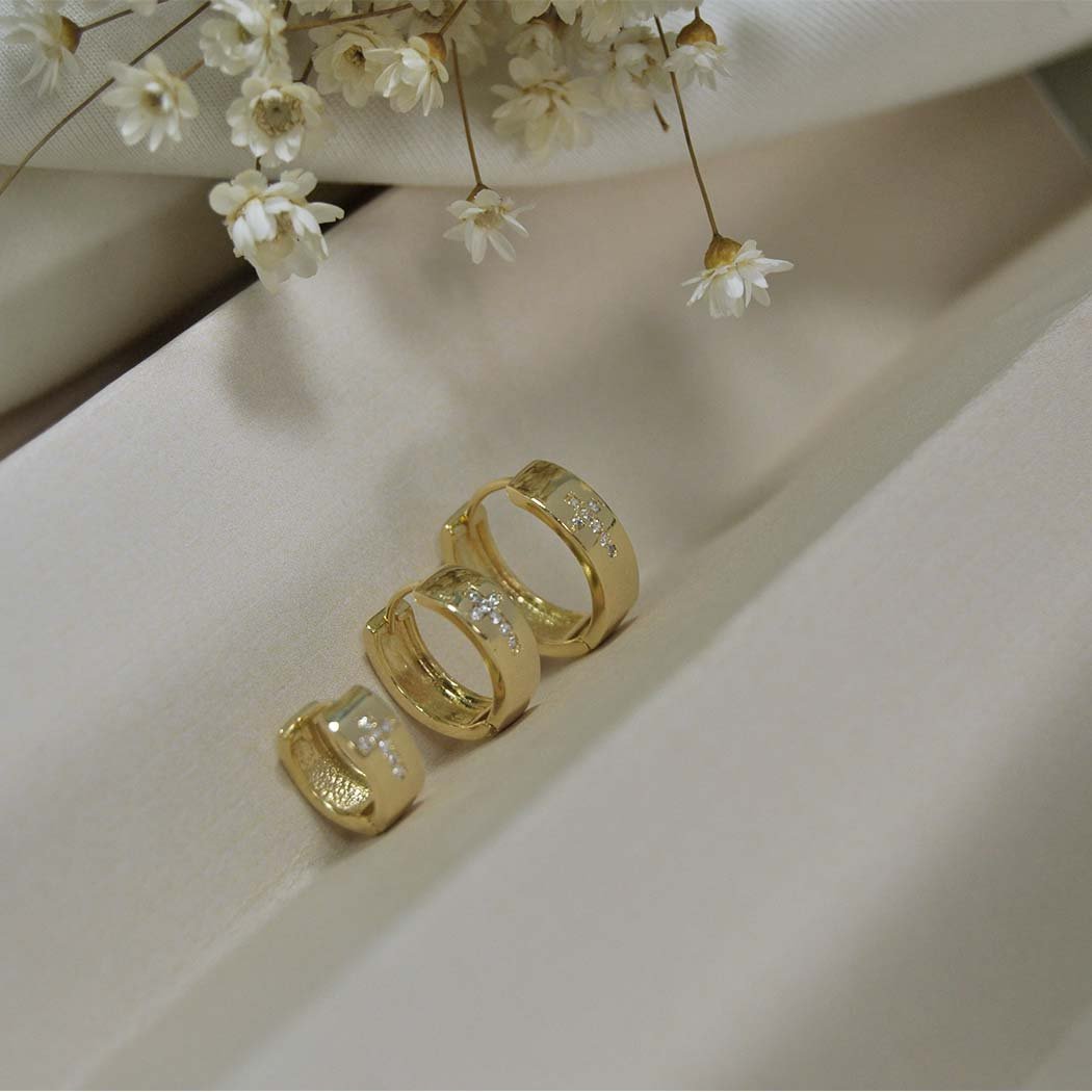 Trio Argolas Grossas Cruz banhado a Ouro 18k
