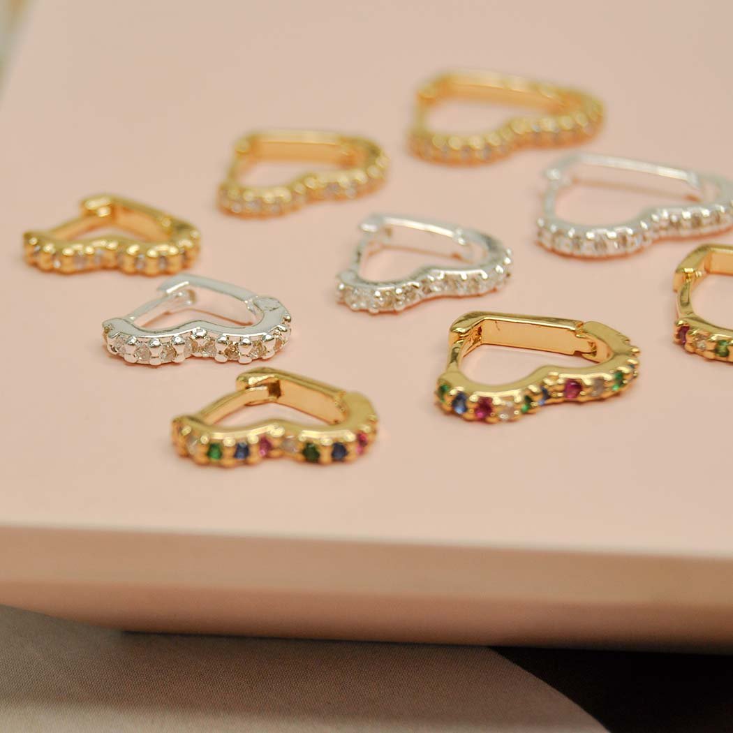 Trio Argolinha Coração com Zircônias Cristal banhado a Prata 70