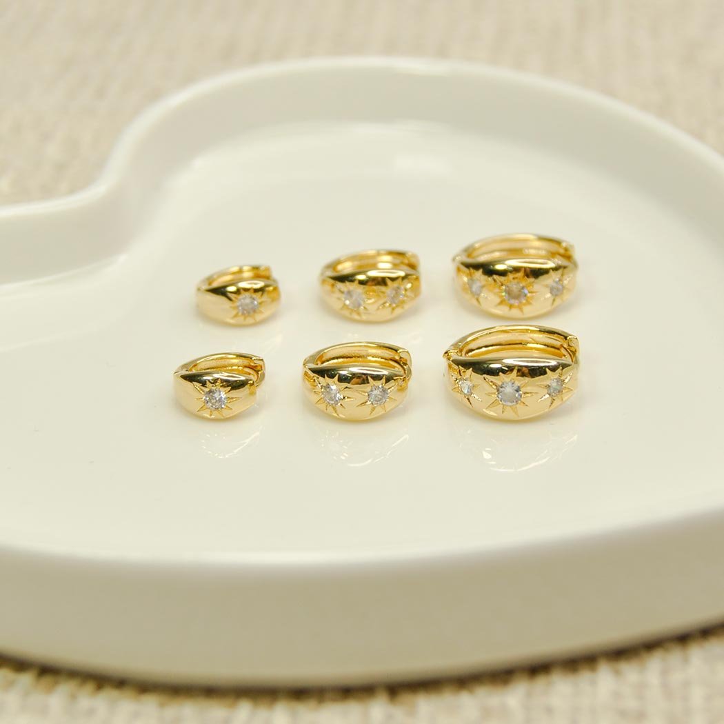 Trio de Argolas com Zircônias Estrela banhado a Ouro 18k