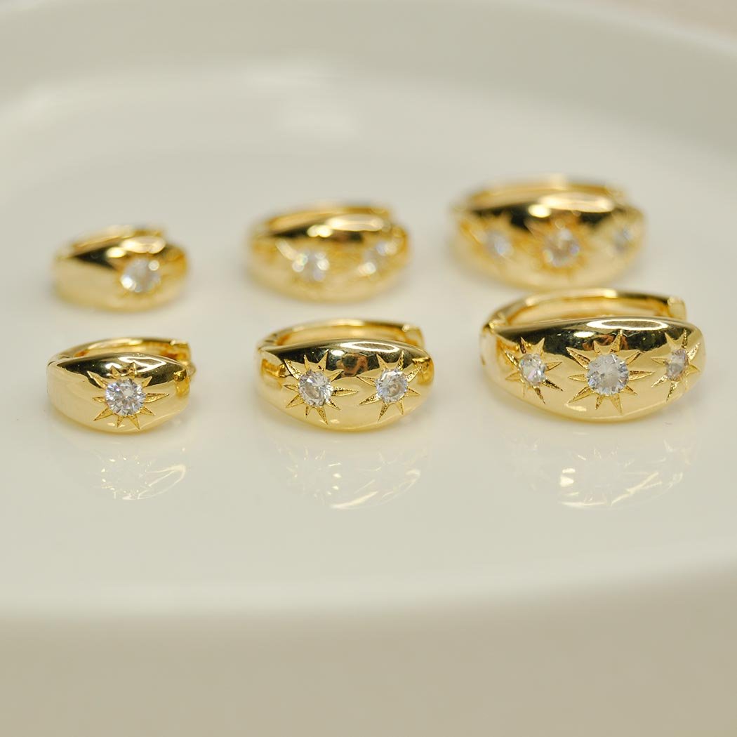 Trio de Argolas com Zircônias Estrela banhado a Ouro 18k