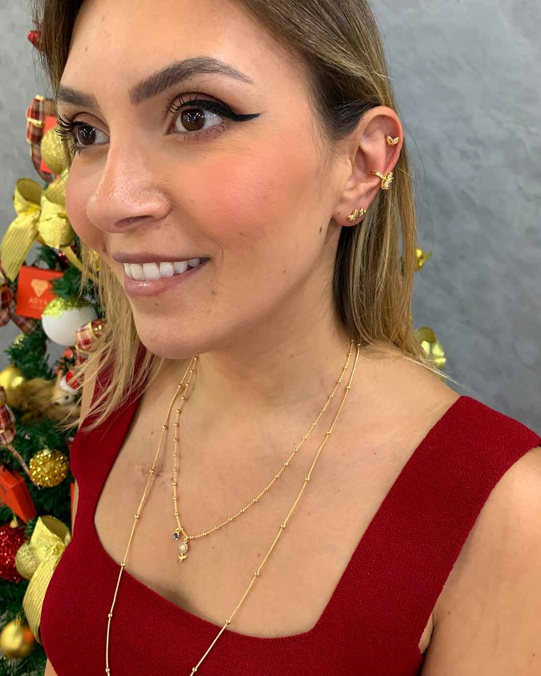 Trio de Brincos de Borboleta Lisa Banhado a Ouro 18k